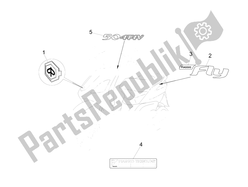 All parts for the Plates - Emblems of the Piaggio FLY 50 4T 2V 2014