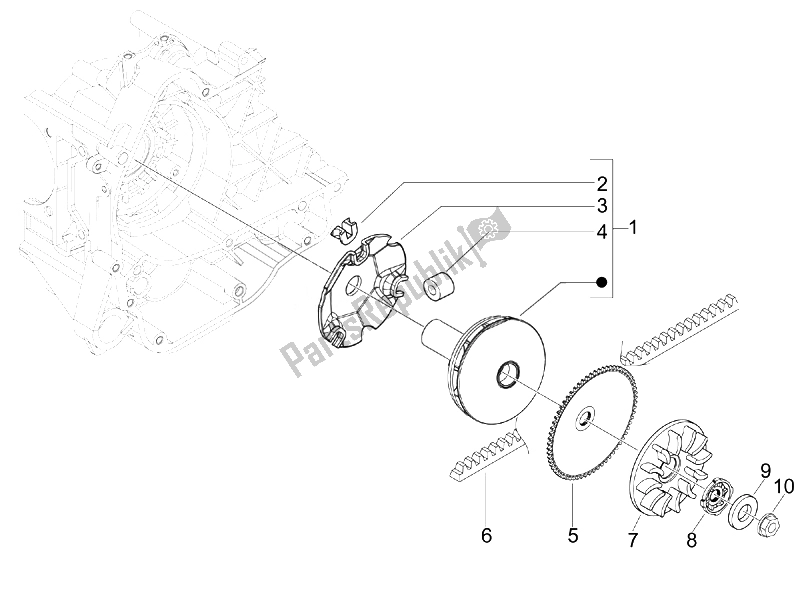 All parts for the Driving Pulley of the Piaggio FLY 50 4T USA 2007