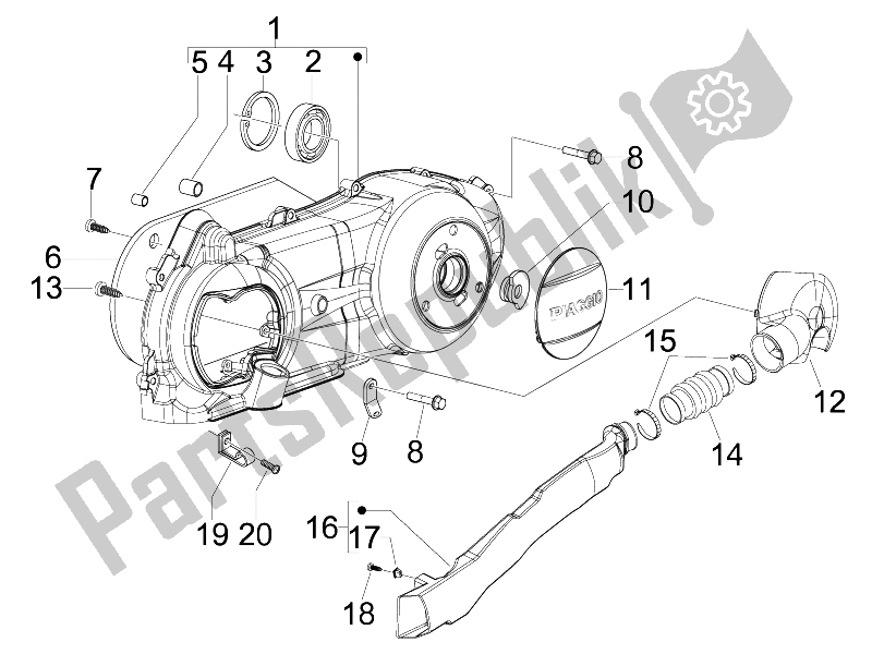 All parts for the Crankcase Cover - Crankcase Cooling of the Piaggio FLY 150 4T E3 2008