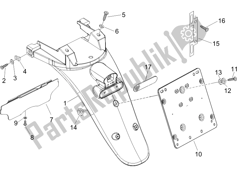 Toutes les pièces pour le Capot Arrière - Protection Contre Les éclaboussures du Piaggio Beverly 125 Sport E3 2007