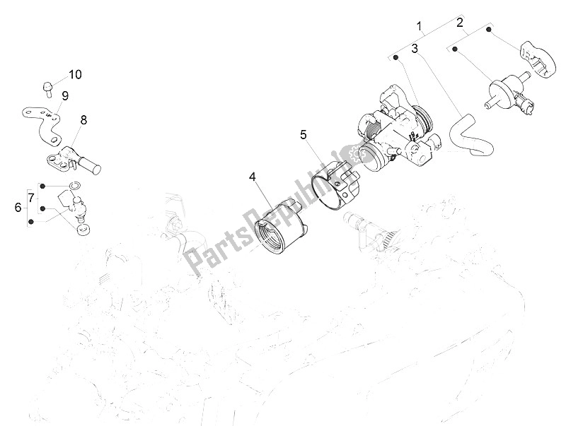 Todas las partes para Cuerpo Del Acelerador - Inyector - Tubo De Unión de Piaggio Medley 150 4T IE ABS EU 2016