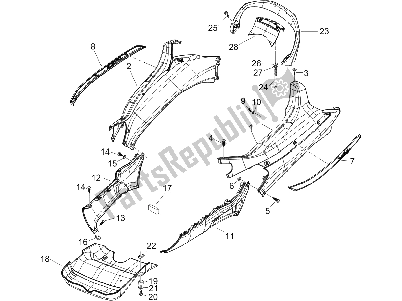 All parts for the Side Cover - Spoiler of the Piaggio X8 250 IE 2005