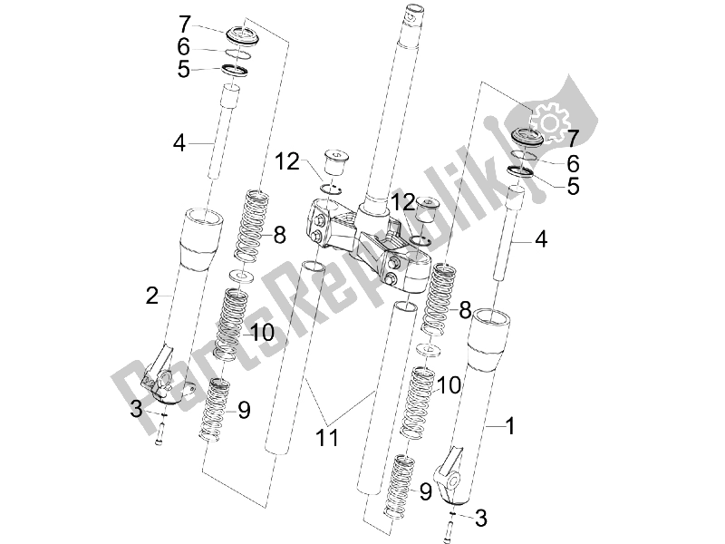 All parts for the Fork's Components (escorts) of the Piaggio Beverly 250 2005