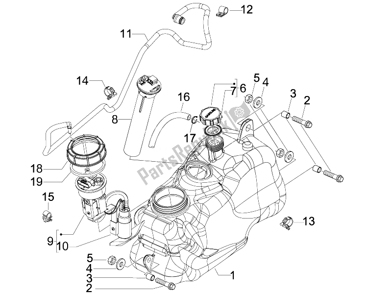 Toutes les pièces pour le Réservoir D'essence du Piaggio MP3 300 4T 4V IE LT Ibrido 2010