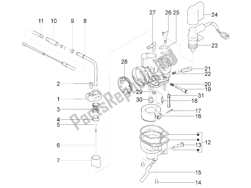 All parts for the Carburetor's Components of the Piaggio Typhoon 50 2T E2 2011