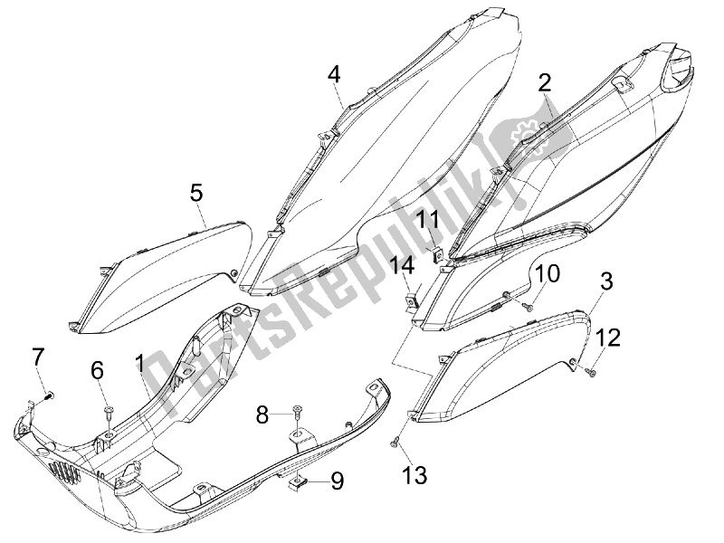 All parts for the Side Cover - Spoiler of the Piaggio FLY 150 4T USA 2007