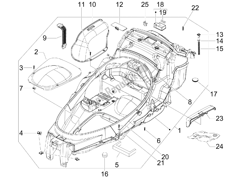 All parts for the Helmet Huosing - Undersaddle of the Piaggio MP3 250 IE MIC 2008