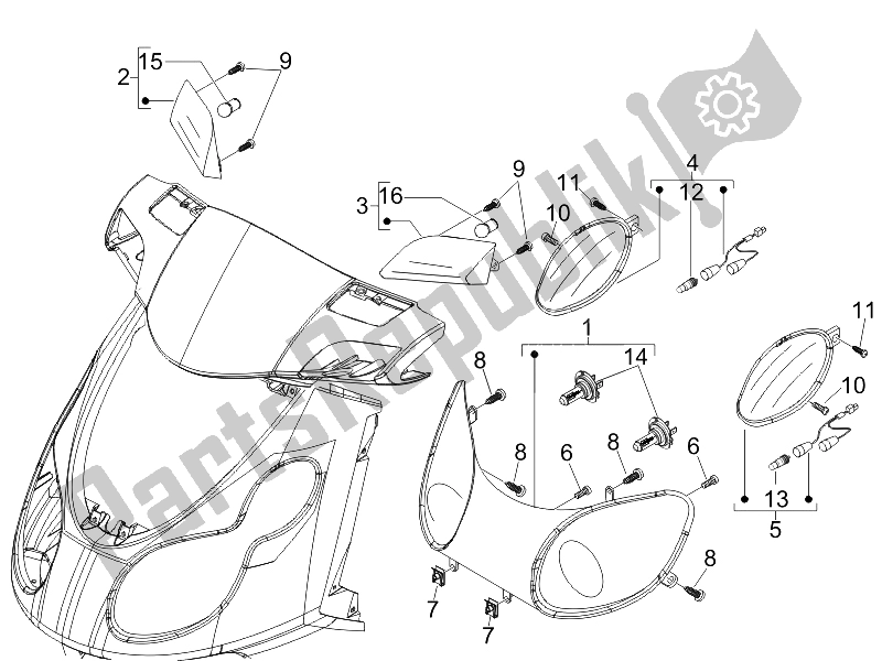 Toutes les pièces pour le Phares Avant - Clignotants du Piaggio Carnaby 250 4T IE E3 2008