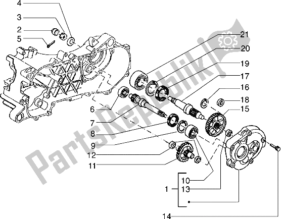 All parts for the Rear Wheel Shaft of the Piaggio NRG 50 1995