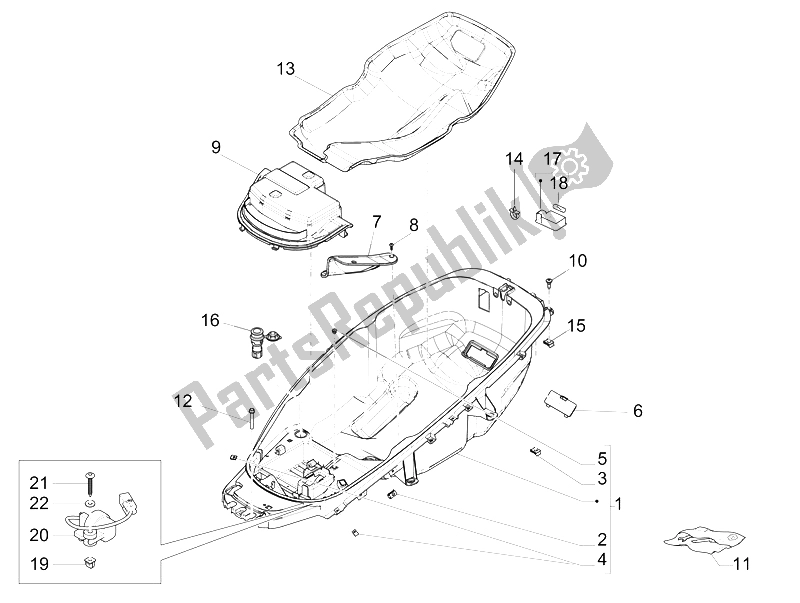 Todas las partes para Carcasa Del Casco - Debajo Del Sillín de Piaggio MP3 500 Sport Business ABS USA 2015