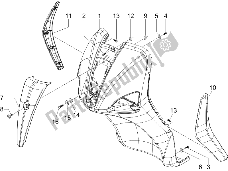 All parts for the Front Shield of the Piaggio Liberty 50 4T Delivery 2010