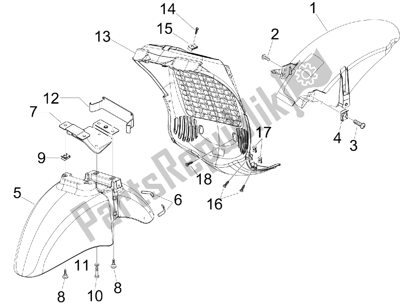 All parts for the Wheel Huosing - Mudguard of the Piaggio Beverly 300 IE Tourer E3 2009