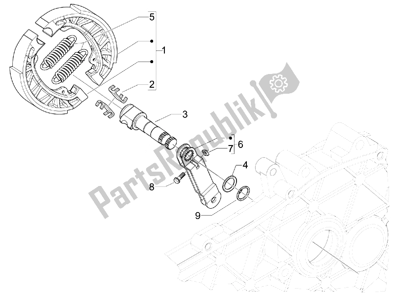 All parts for the Rear Brake - Brake Jaw (2) of the Piaggio FLY 50 4T USA 2007