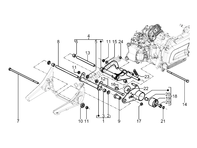Toutes les pièces pour le Bras Oscillant du Piaggio BV 350 4T 4V IE E3 USA CA 2012