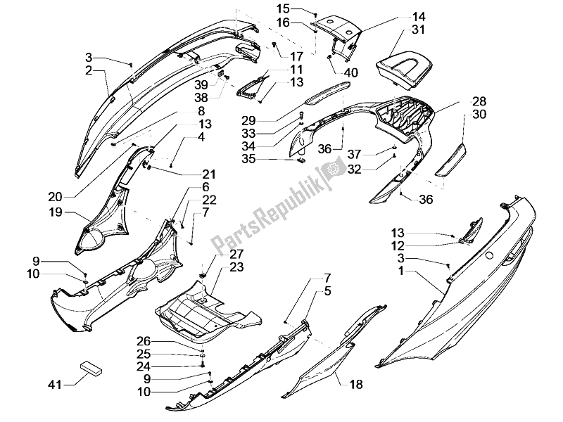 All parts for the Side Cover - Spoiler of the Piaggio MP3 500 Sport Business ABS USA 2015