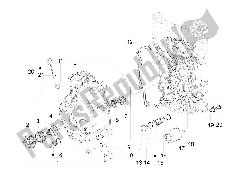 Toutes les pièces pour le Couvercle Magnéto Volant - Filtre à Huile du Piaggio MP3 300 4T 4V IE ERL Ibrido 2010