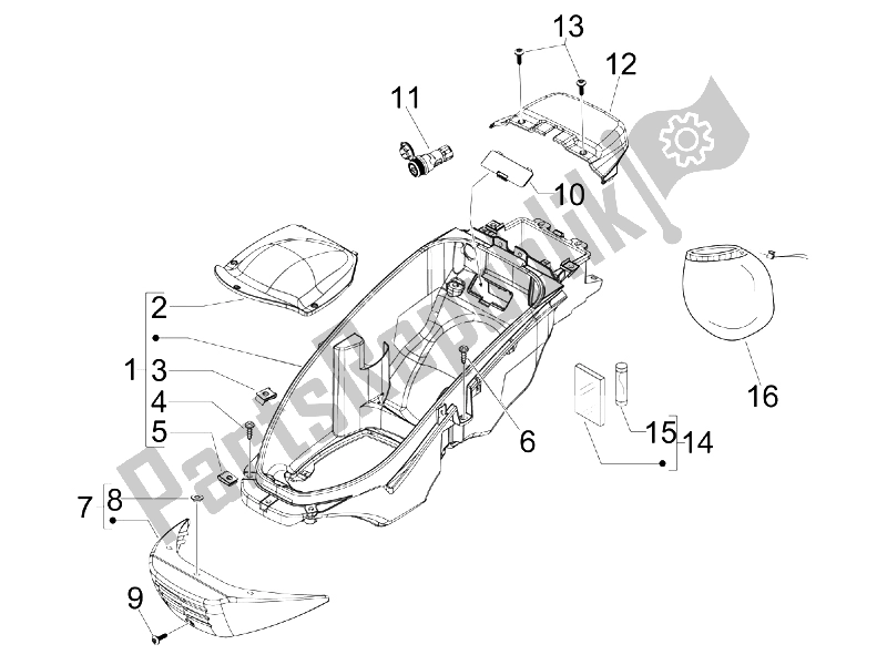 Toutes les pièces pour le Logement De Casque - Sous La Selle du Piaggio Beverly 400 IE Tourer E3 2008