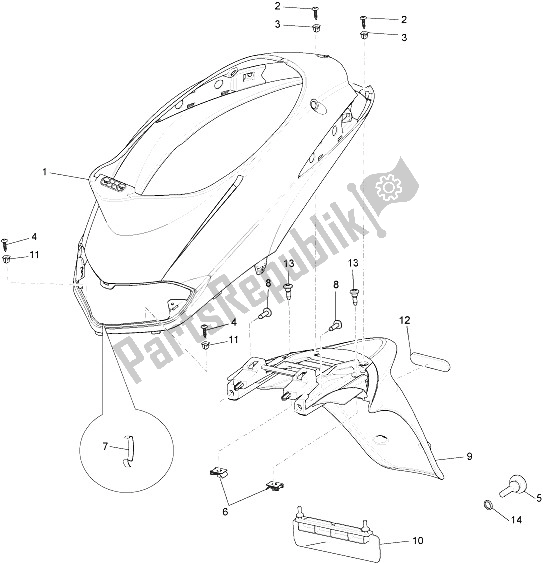 Toutes les pièces pour le Capot Arrière - Protection Contre Les éclaboussures du Piaggio Liberty 150 4T 2V IE E3 Vietnam 2011