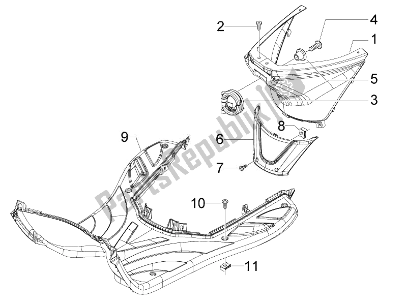 Todas las partes para Cubierta Central - Reposapiés de Piaggio FLY 50 2T 2010