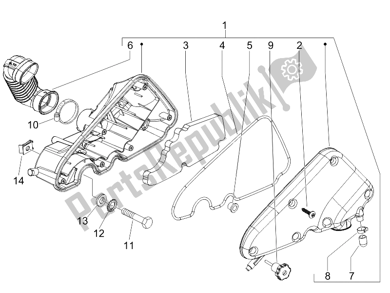 All parts for the Air Filter of the Piaggio FLY 50 4T 2V 25 30 KMH 2012