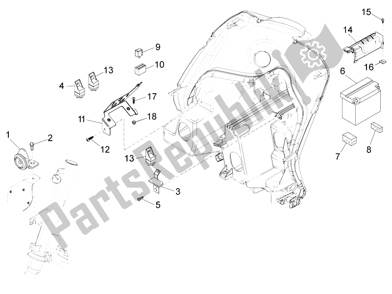 Todas as partes de Interruptores De Controle Remoto - Bateria - Buzina do Piaggio FLY 125 4T 3V IE E3 DT 2014