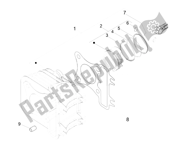 All parts for the Cylinder-piston-wrist Pin Unit of the Piaggio Liberty 50 4T PTT B NL 2007