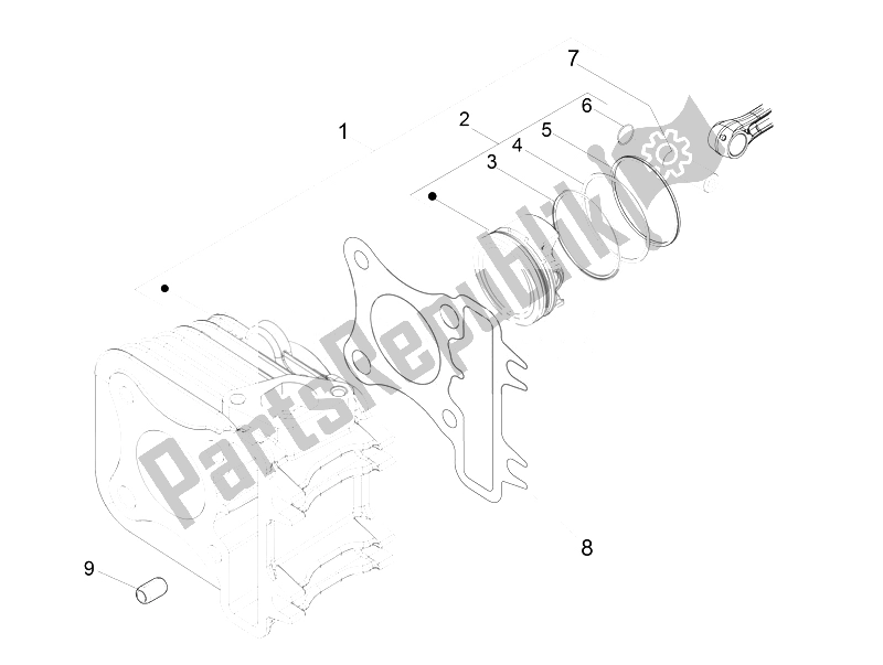 All parts for the Cylinder-piston-wrist Pin Unit of the Piaggio Liberty 50 4T PTT B NL 2007