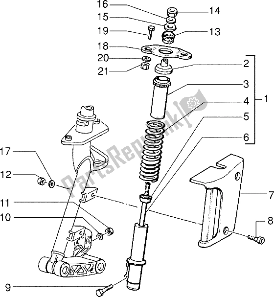 All parts for the Front Shock Absorber Cover of the Piaggio ZIP SP 50 1996