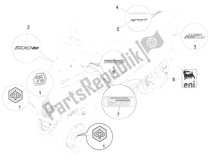 Toutes les pièces pour le Plaques - Emblèmes du Piaggio MP3 500 LT E4 Sport Business EU 2016