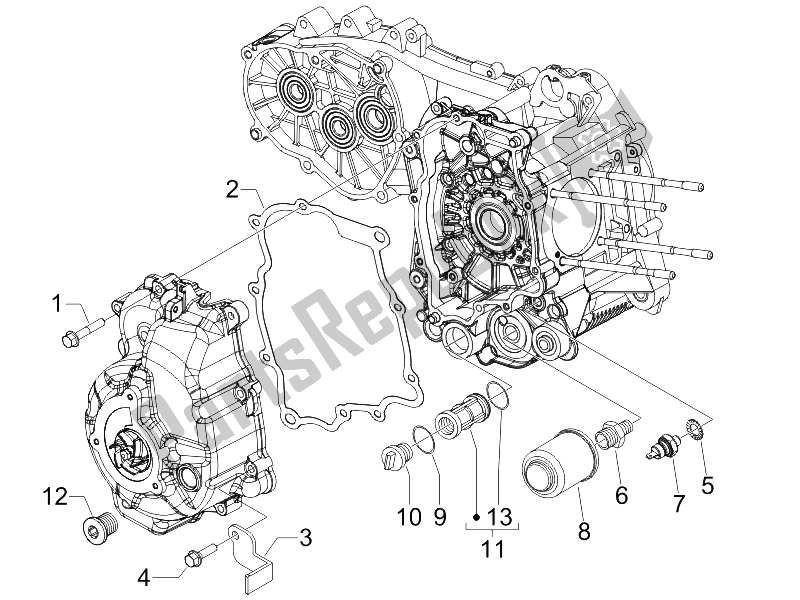 Toutes les pièces pour le Couvercle Magnéto Volant - Filtre à Huile du Piaggio Beverly 250 2005