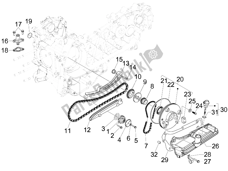 All parts for the Oil Pump of the Piaggio FLY 150 4T E3 2008