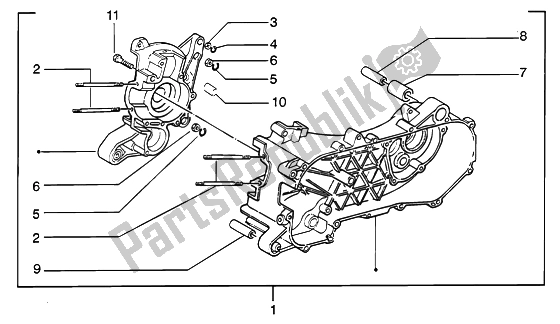 All parts for the Crankase of the Piaggio ZIP Catalyzed 50 2000
