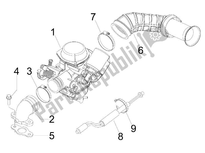 All parts for the Carburettor, Assembly - Union Pipe of the Piaggio FLY 150 4T USA 2007