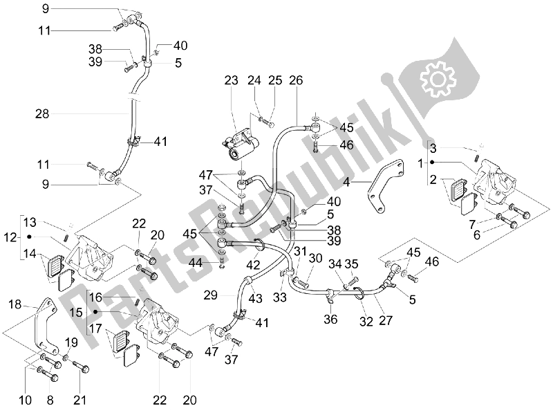 All parts for the Brakes Pipes - Calipers of the Piaggio BV 500 Tourer USA 2008