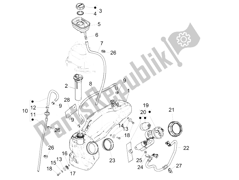 Alle onderdelen voor de Benzinetank van de Piaggio Liberty 50 Iget 4T 3V EU 2015