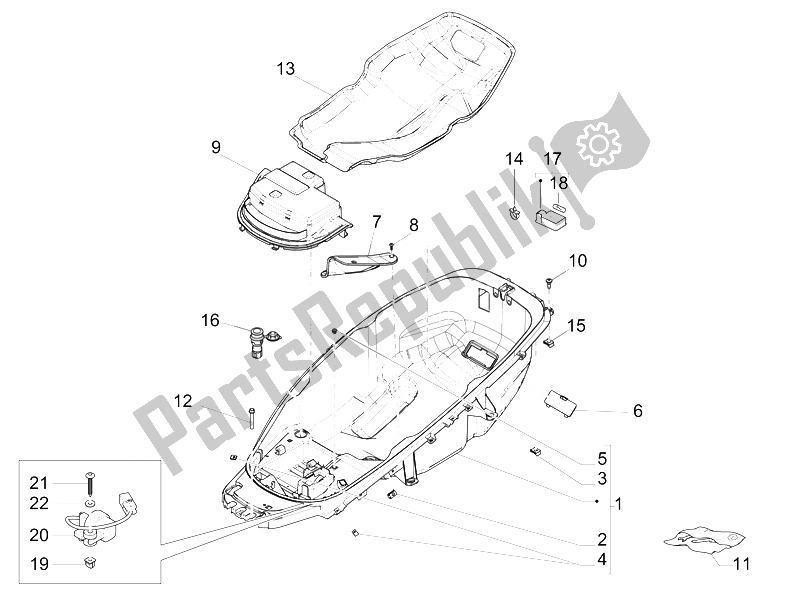 Alle onderdelen voor de Helmhuis - Onder Het Zadel van de Piaggio MP3 500 Sport ABS USA 2015