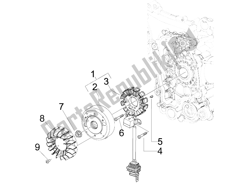 All parts for the Flywheel Magneto of the Piaggio FLY 100 4T 2008