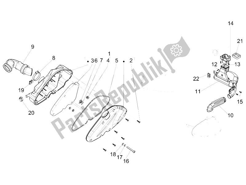 Toutes les pièces pour le Filtre à Air du Piaggio FLY 150 4T 3V IE Australia 2015