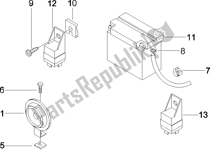 Todas las partes para Interruptores De Control Remoto - Batería - Bocina de Piaggio X8 200 2005