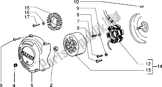 All parts for the Flywheel Magneto of the Piaggio NRG MC3 50 2002