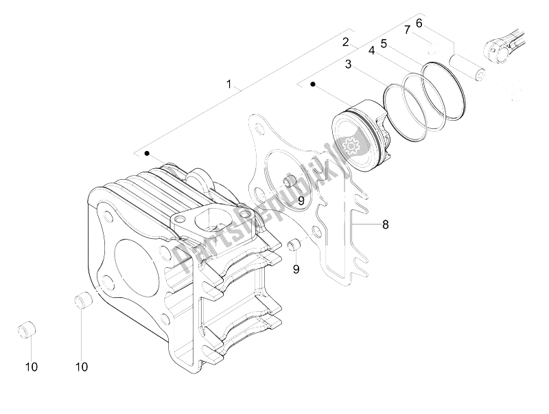 All parts for the Cylinder-piston-wrist Pin Unit of the Piaggio FLY 125 4T E3 Vietnam 2012
