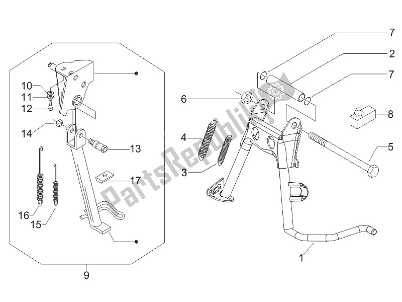 All parts for the Stand/s of the Piaggio Liberty 150 4T 2V E3 PTT Libanon Israel 2011