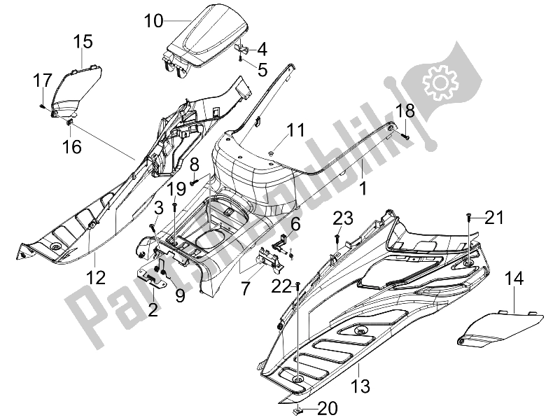 Tutte le parti per il Copertura Centrale - Poggiapiedi del Piaggio X7 125 Euro 3 2008