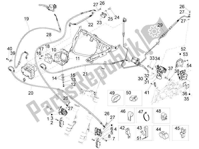 Tutte le parti per il Tubi Freni - Pinze (abs) del Piaggio X 10 500 4T 4V I E E3 2012