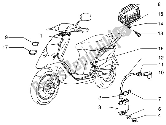 Alle onderdelen voor de Kabelboom-regulator-h. T. Spoel van de Piaggio NRG MC3 DD 50 2002