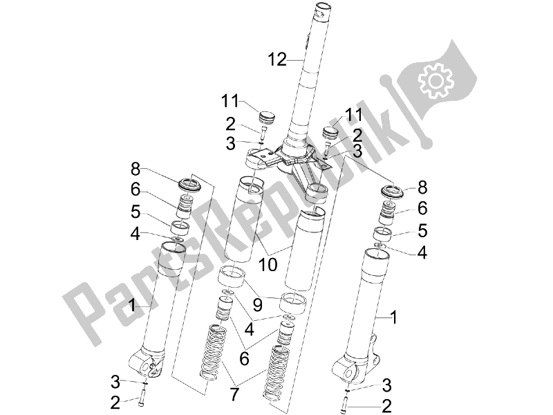 All parts for the Fork's Components (mvp) of the Piaggio Liberty 50 2T UK 2007