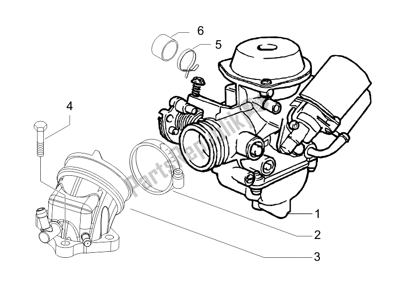 All parts for the Carburettor, Assembly - Union Pipe of the Piaggio Carnaby 200 4T E3 2007