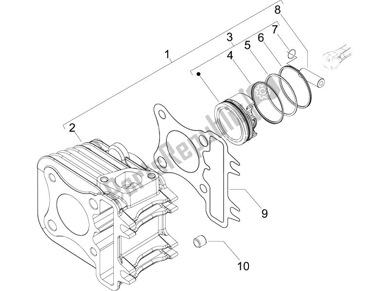 All parts for the Cylinder-piston-wrist Pin Unit (2) of the Piaggio FLY 50 4T USA 2007