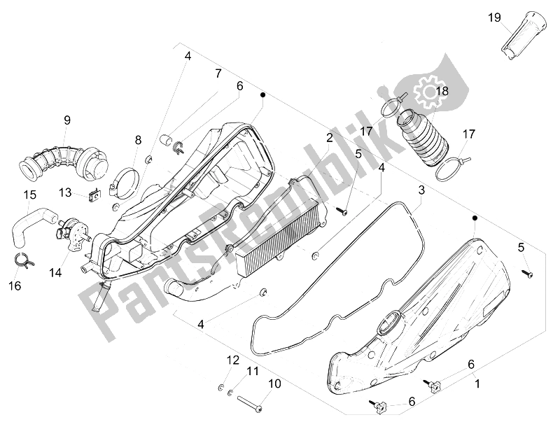 All parts for the Air Filter of the Piaggio Liberty 50 Iget 4T 3V EU 2015