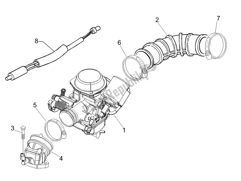 All parts for the Carburettor, Assembly - Union Pipe of the Piaggio FLY 50 4T USA 2007